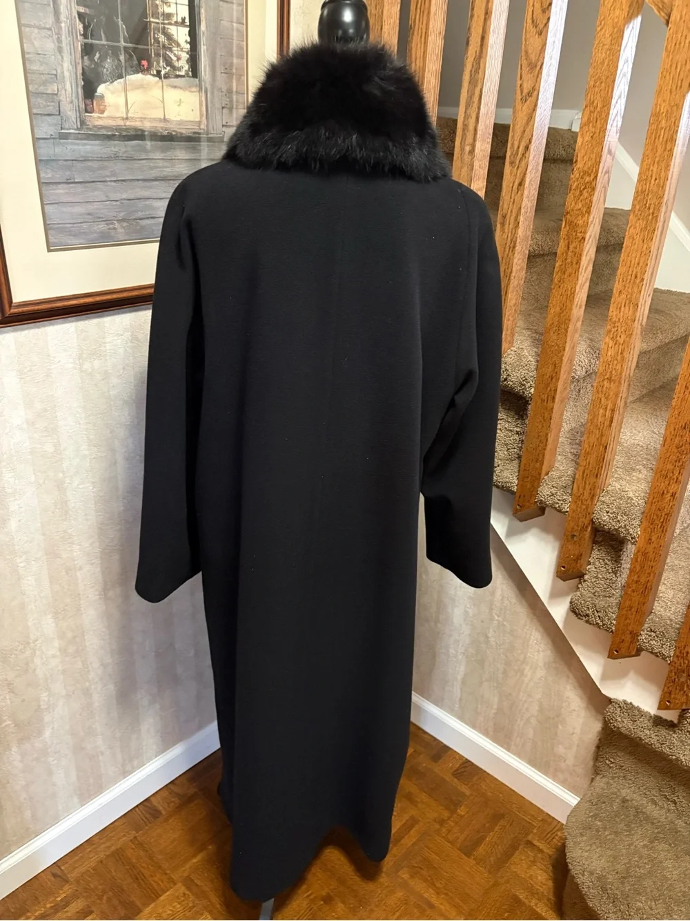 Black Long Trench Coat with Fur Collar